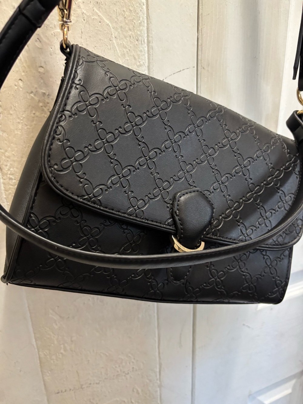 Nine West Classic Black Embossed Saddle Bag - Women's Shoulder Purse